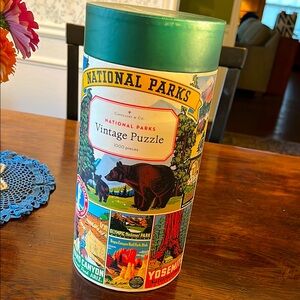1000-piece jigsaw puzzle. “National Parks Vintage Puzzle.” All pieces here.